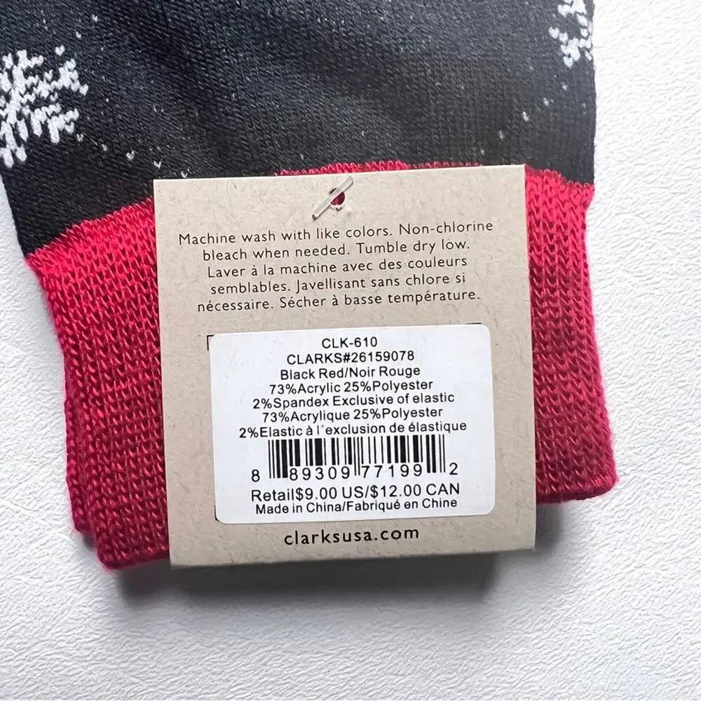 Clarks Mens Crew Style Winter Style Snowflake  Two Color Socks Accessory NWT